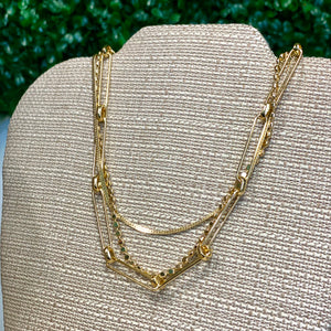 Triple chain paper clip necklace