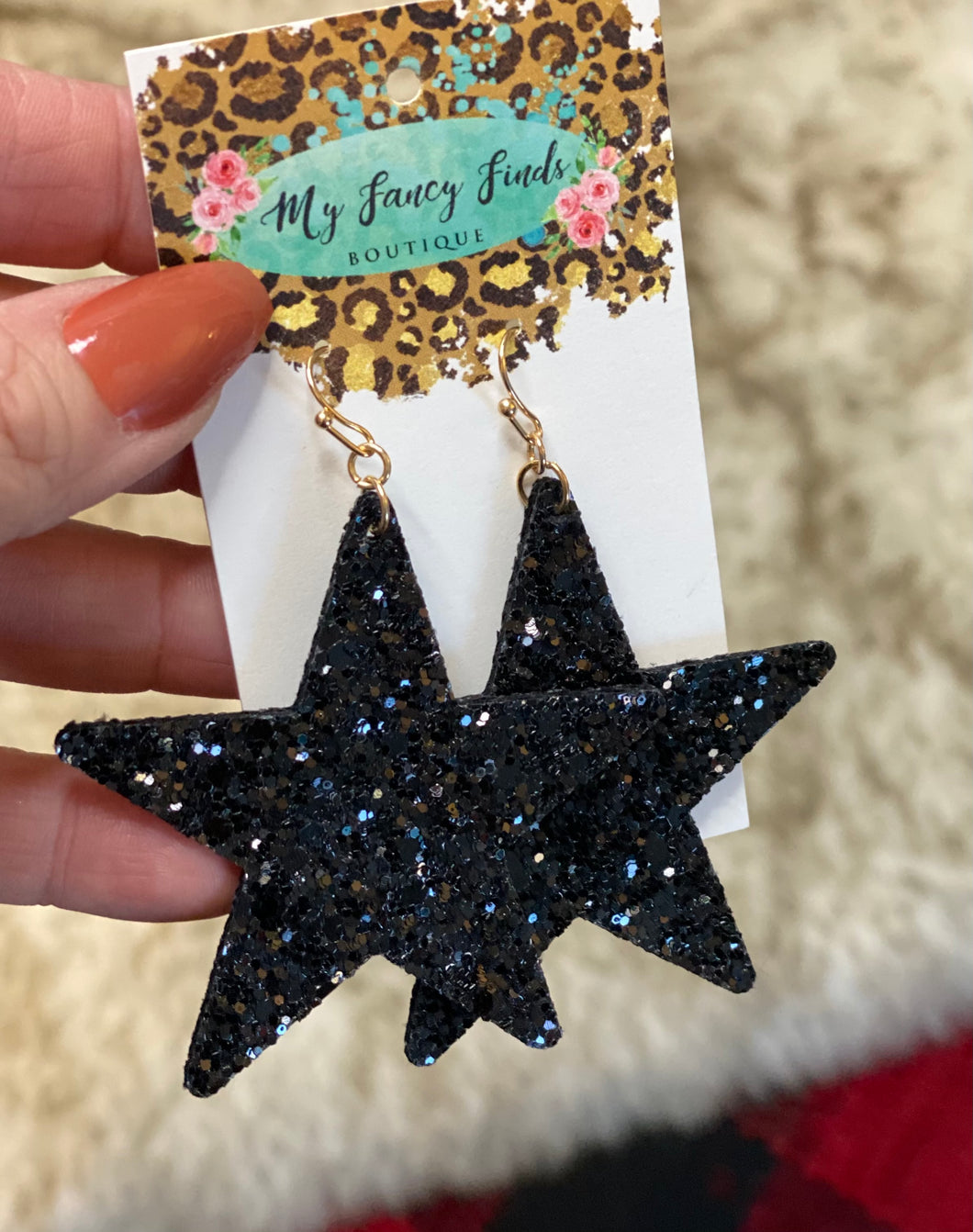 Black Glitter star earrings