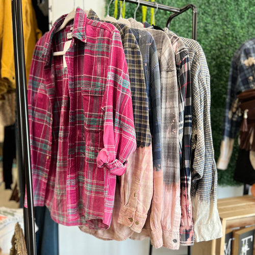 Mystery Selection Flannels Bleached out and upcycled