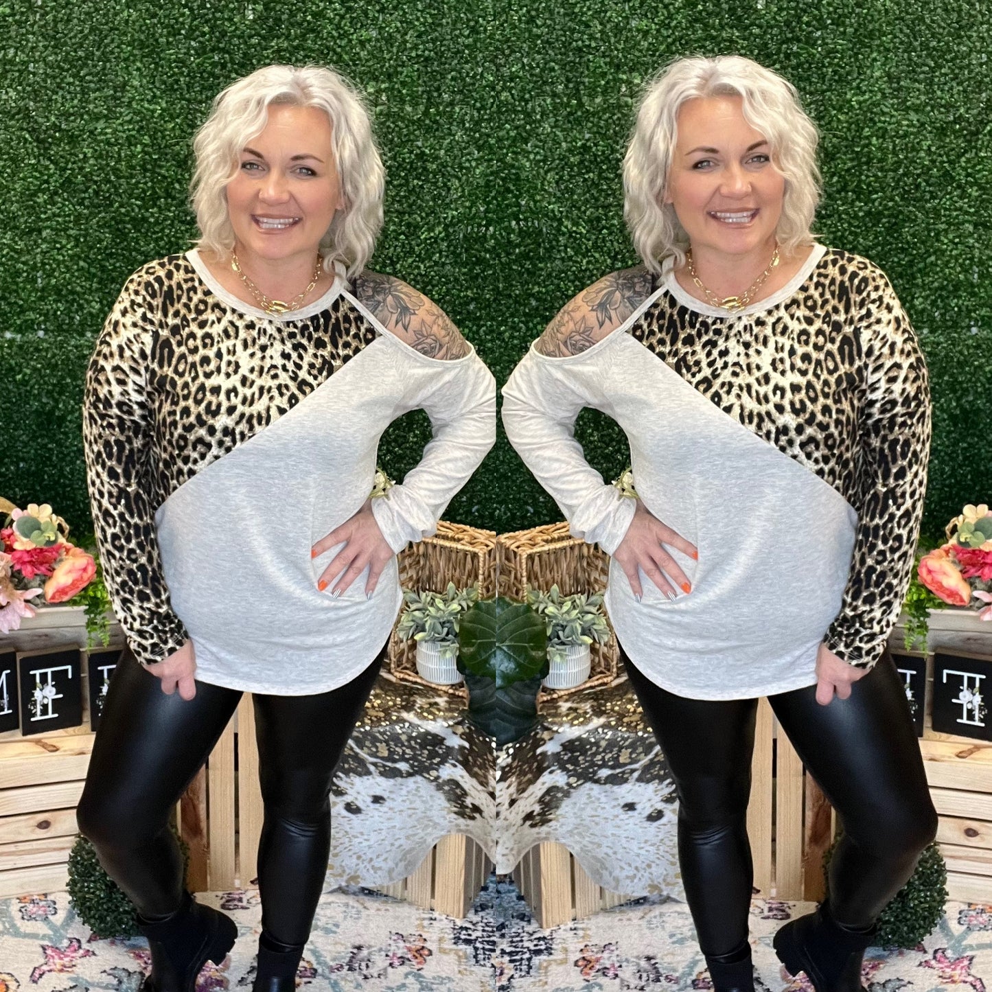 One side Story cheetah  long sleeve top