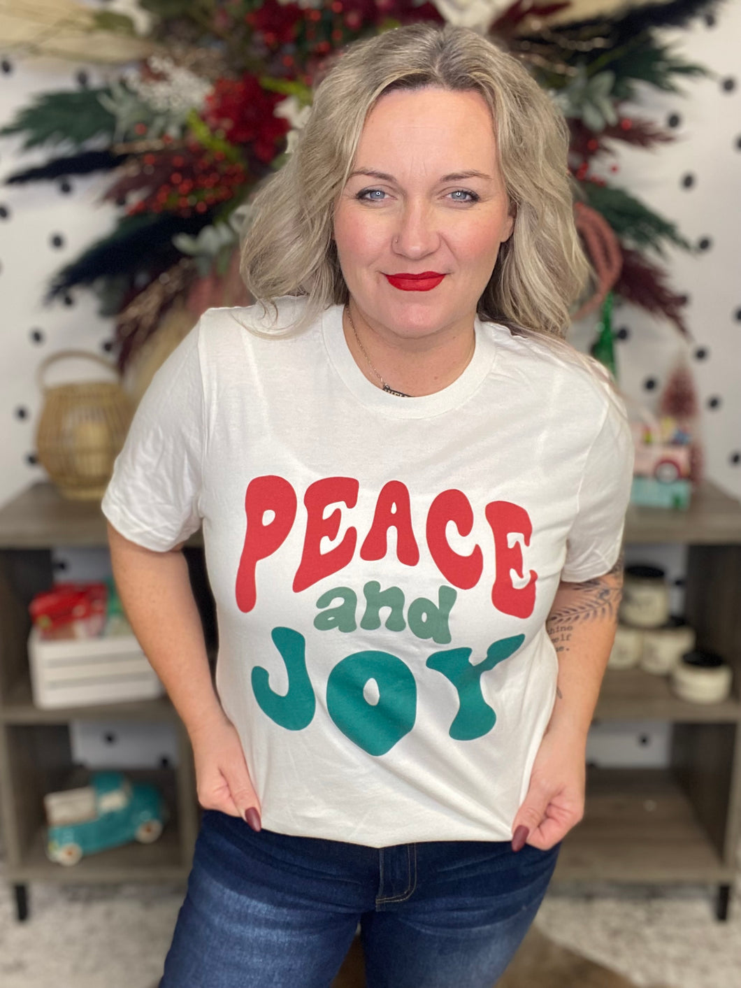 Peace & Joy holiday graphic tee