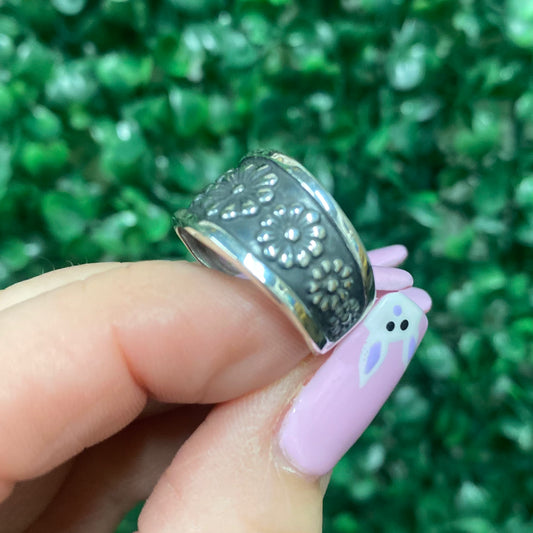 Stamped Daisy Sterling Silver Ring