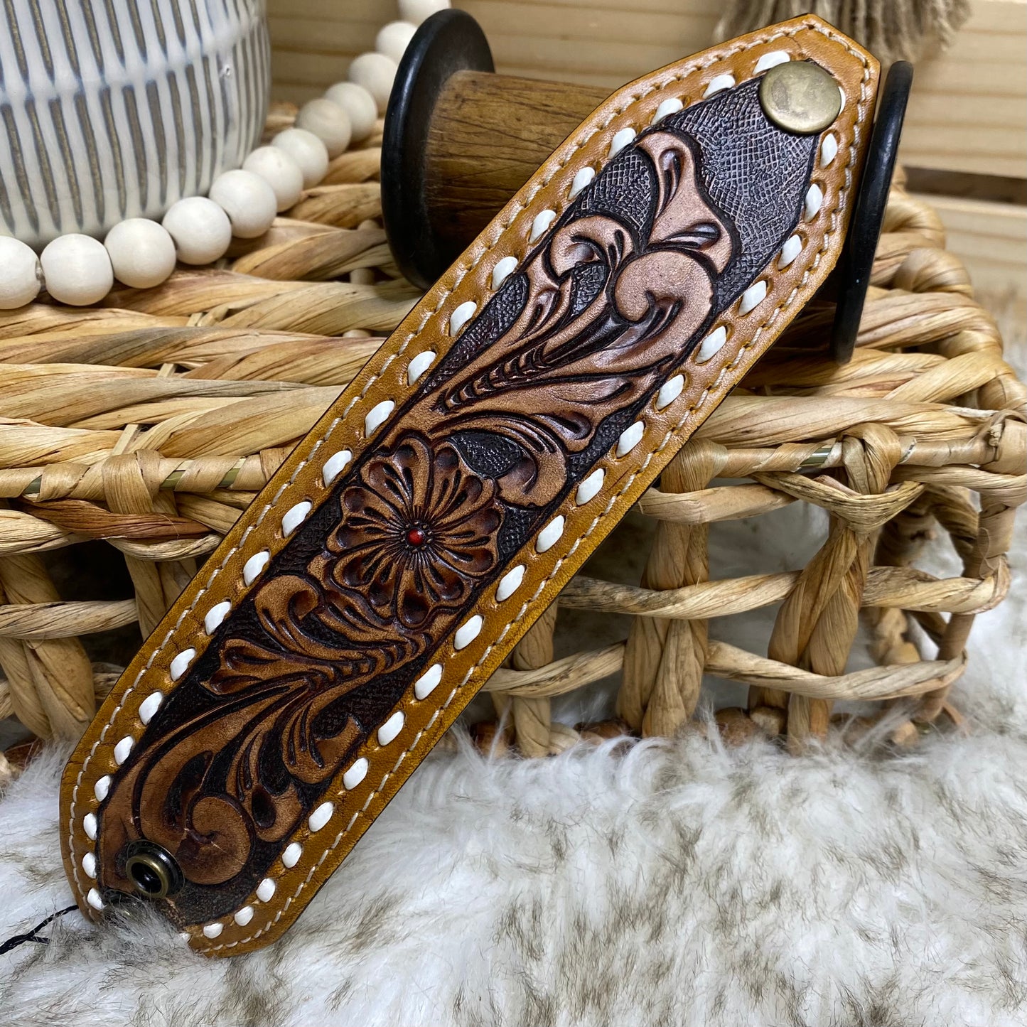 American Darling Tooled Leather Snap Bracelets
