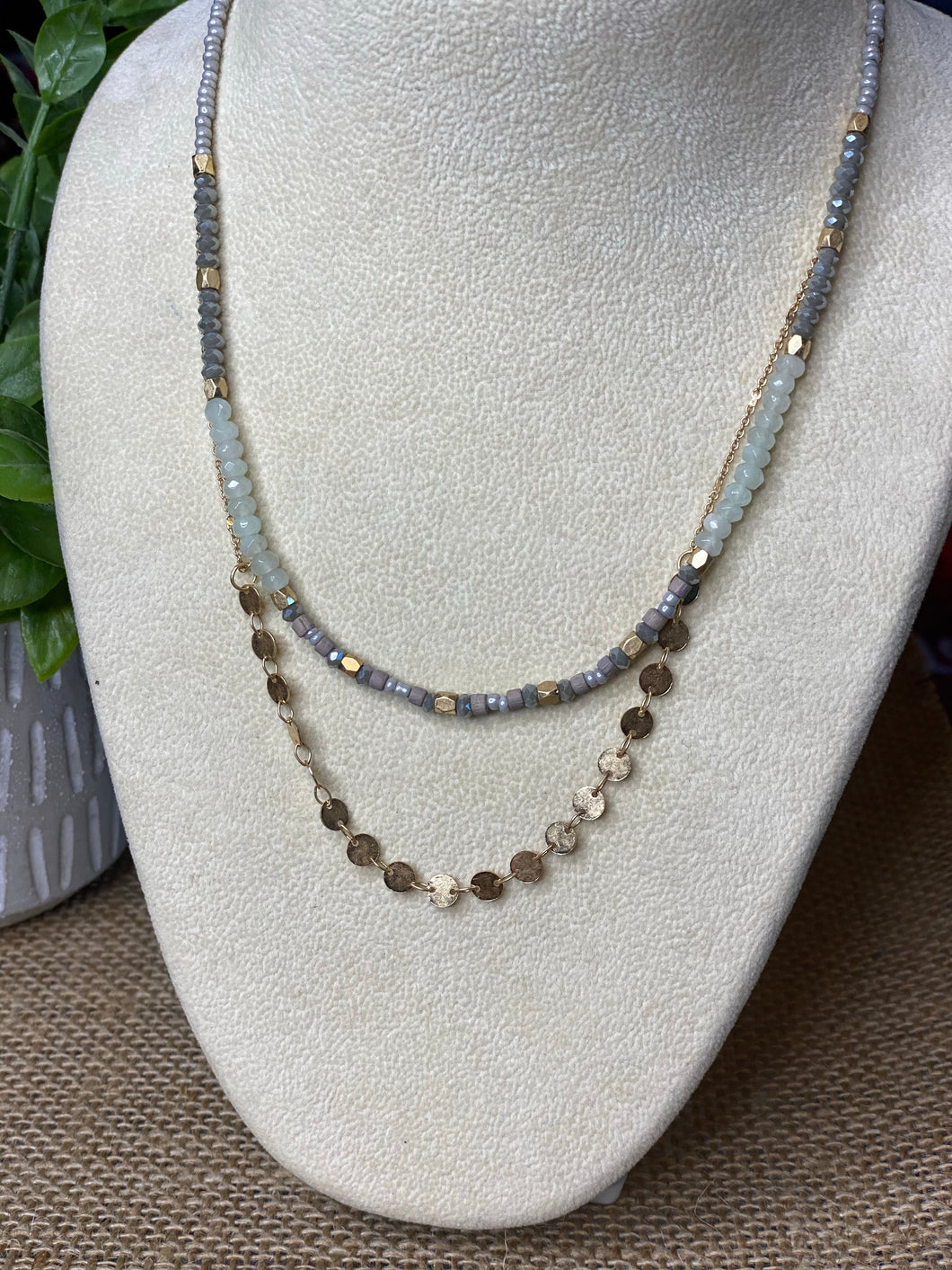 Petite Double layer seed bead and gold disc necklace