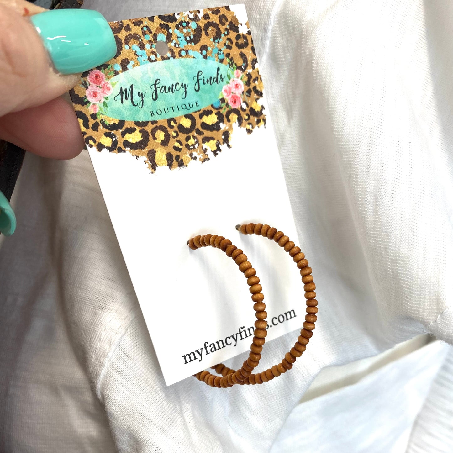 Petite wood bead hoop earring