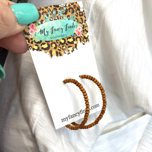 Petite wood bead hoop earring