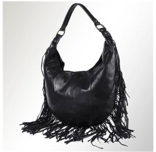 Rocker Babe Black leather fringed bag