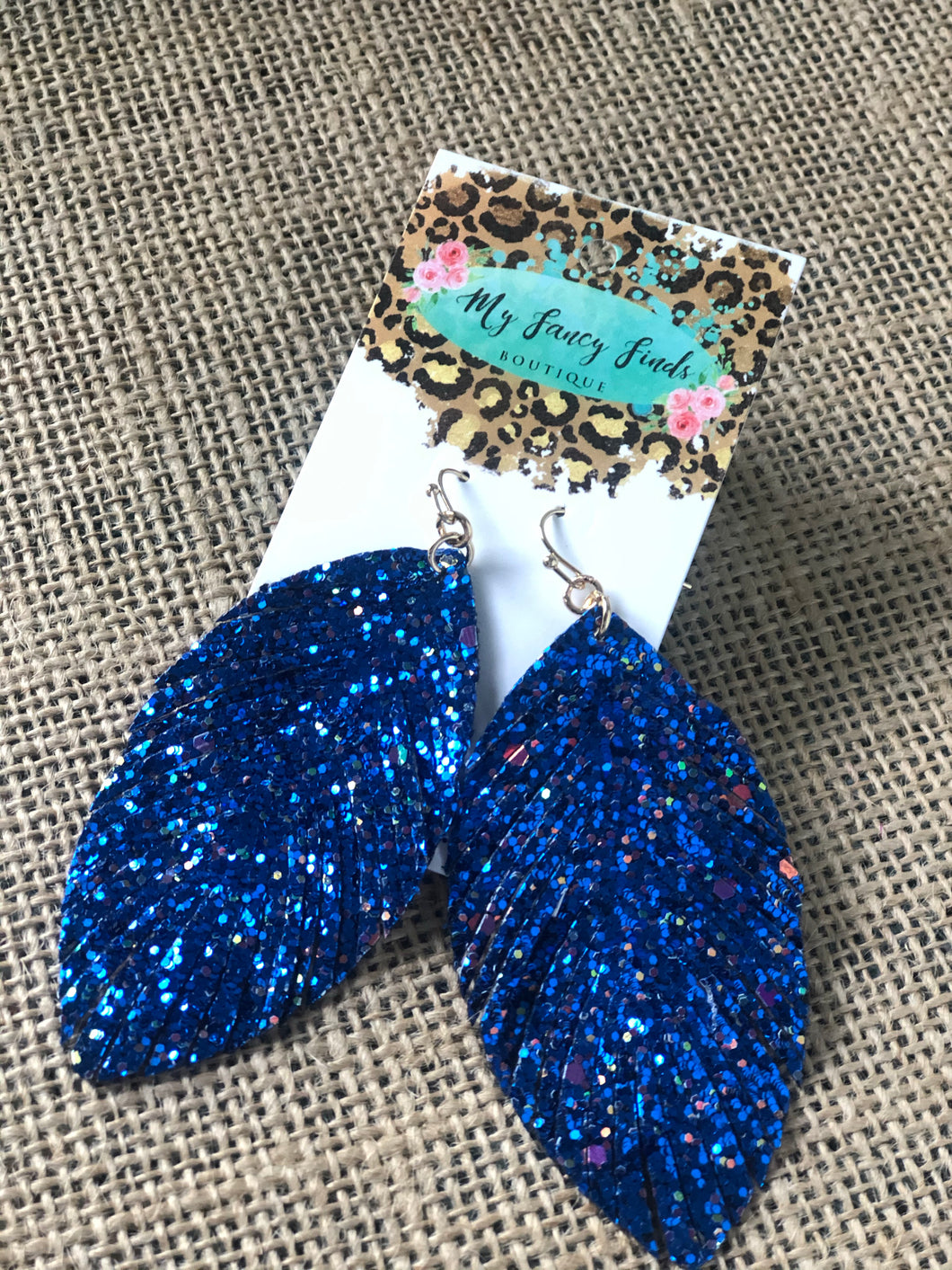 Royal Blue Glitter Feather earring