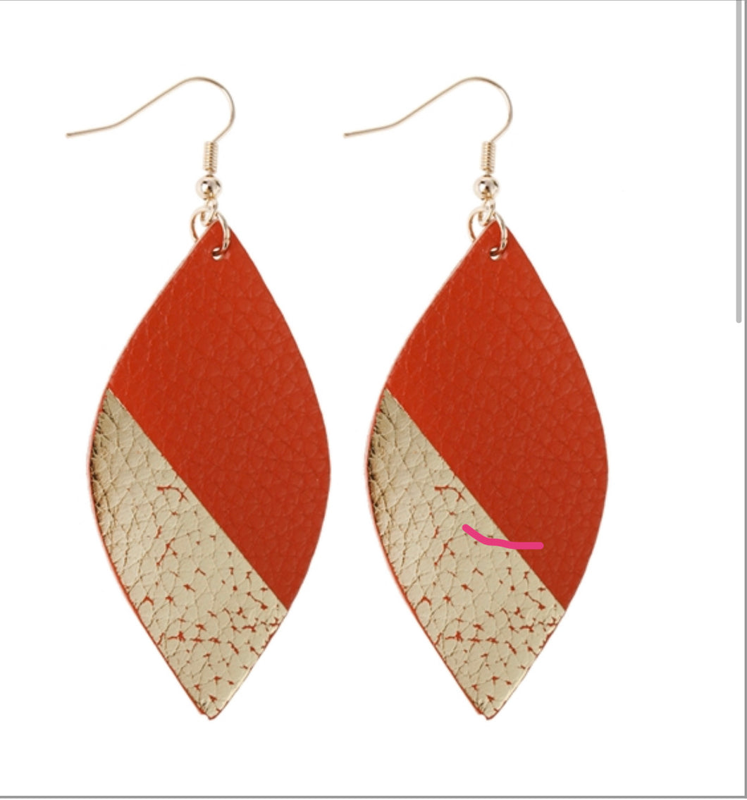 Fall Leather & Gold Earrings
