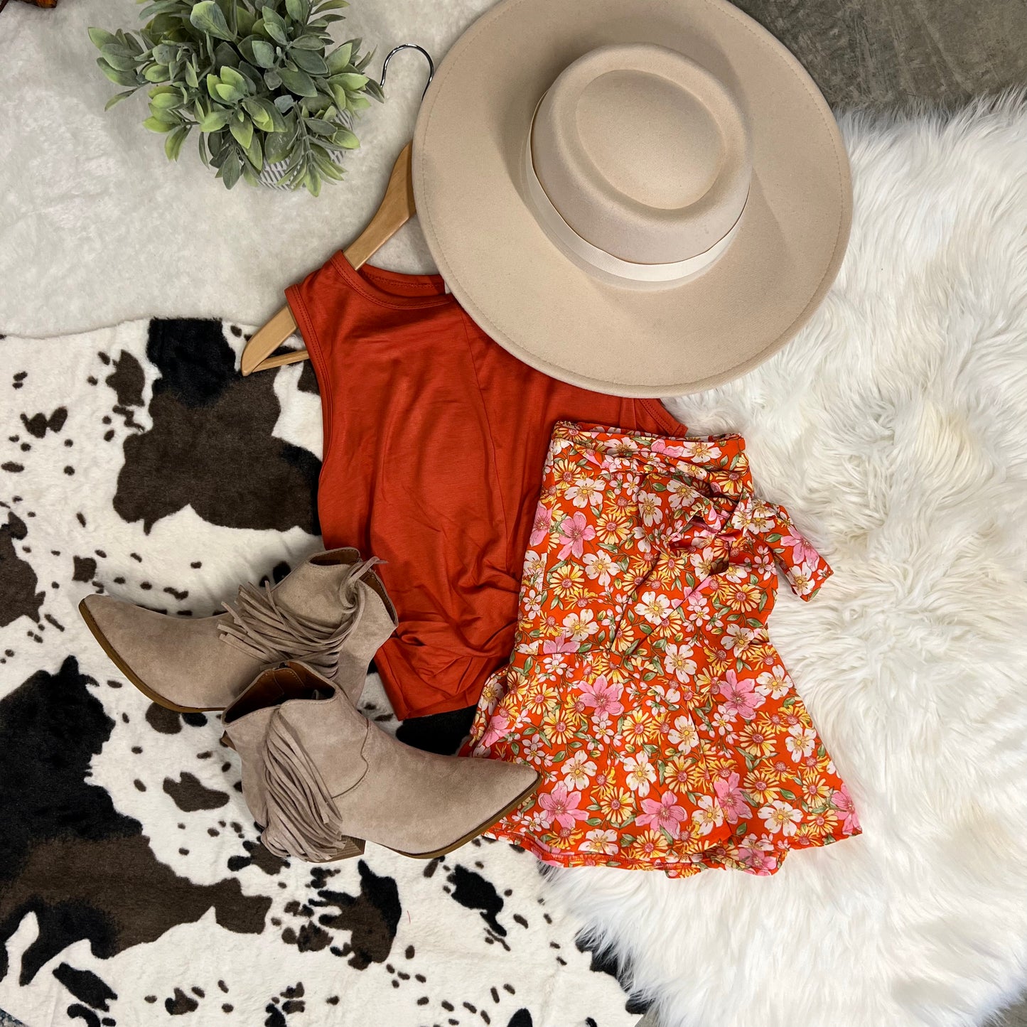 Orange wild flower floral skort