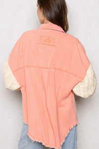 POL Neon Pink Denim & Ivory Knit sleeve Shacket Vendor Box