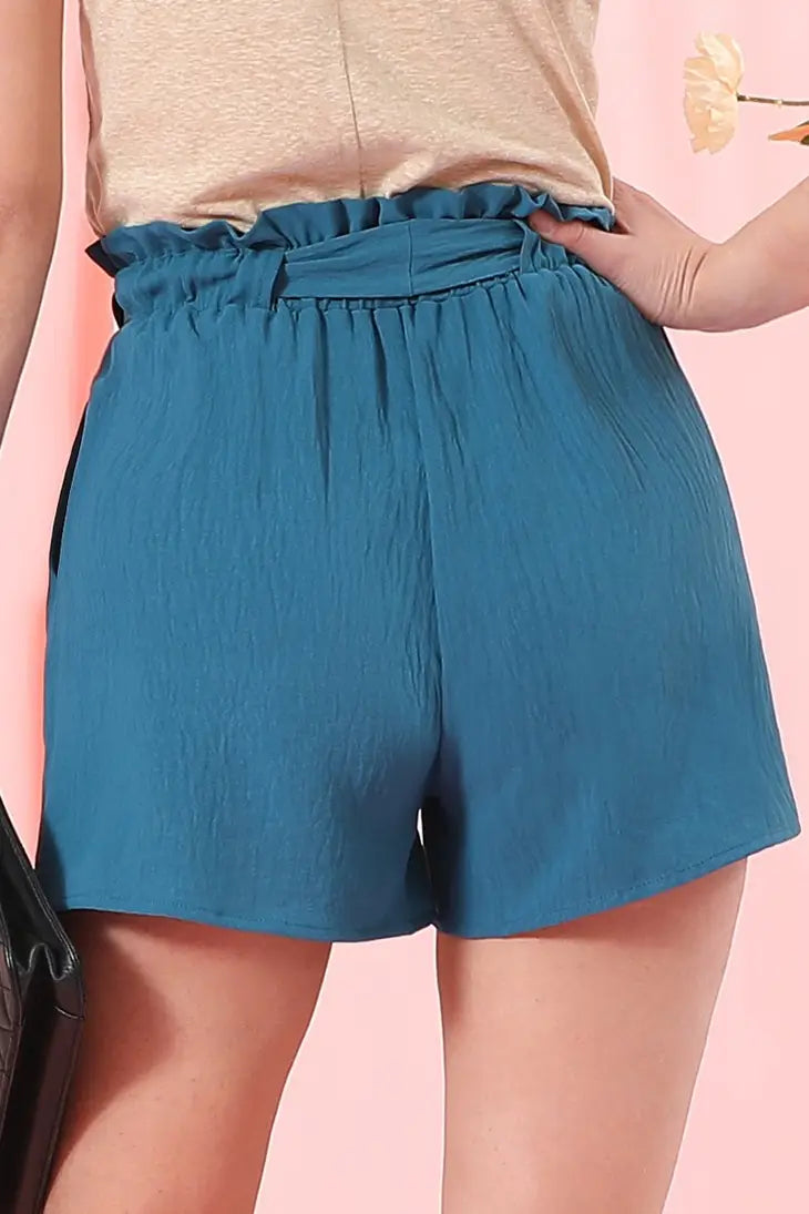 Teal paper bag waist rayon short